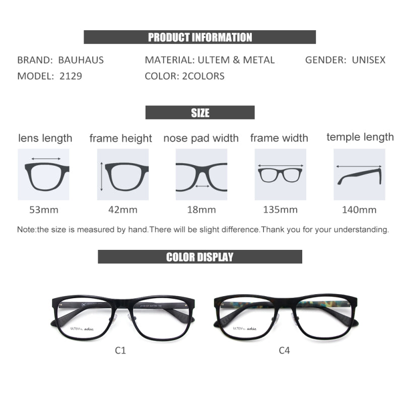 2129 Ultem Glasses Men Round Myopia Optical Frames Women Prescription Eyeglasses Frame