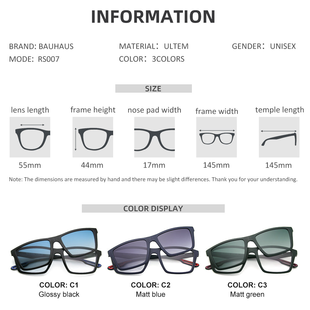 RS007 Fashion Design Eyeglasses Sporty Square Polarized Magnet Eyewear Prescription Glasses Frame For Men 