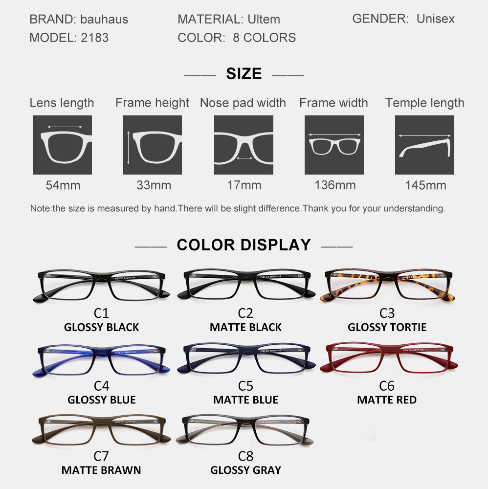 2183 bauhaus Square ultem Glasses Women Elegant Eyeglasses Men Hyperopia Optics Eyewear