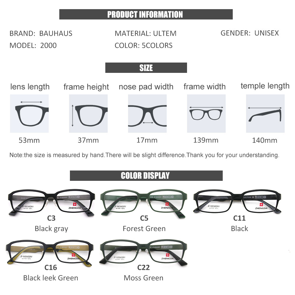 2000 Ultra Light Fashion TR90 Super Flexible Pure Titanium Comfortable Square Optical Prescription Glasses Frame Men