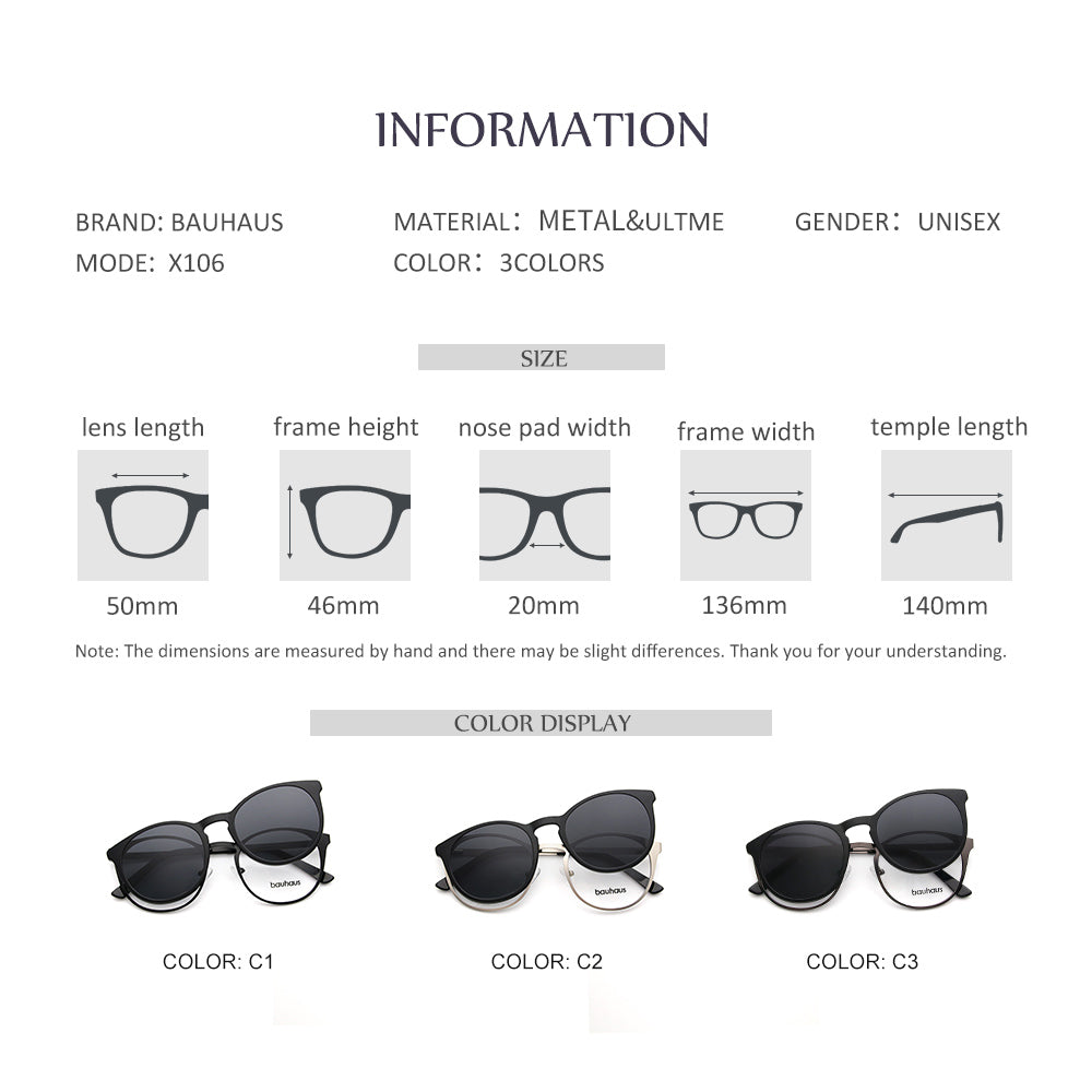 X106 bauhaus metal magnet frame glasses for man or women