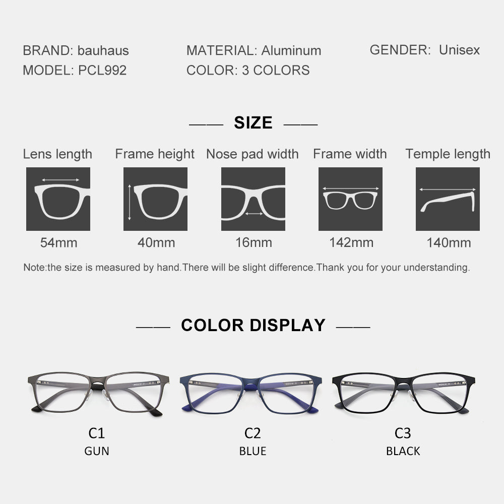 PCL992 Business Lightweight Metal Eyeglasses Frame Aluminum Surface Design for Comfortable Wear