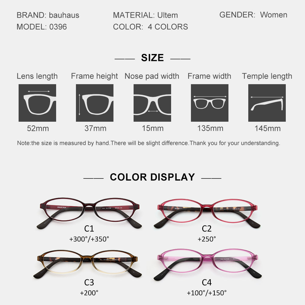 0396 Retro Reading Glasses Ladies Fashion Presbyopia Eyeglasses Women Computer Prescription Eyewear with +1.0- +3.5