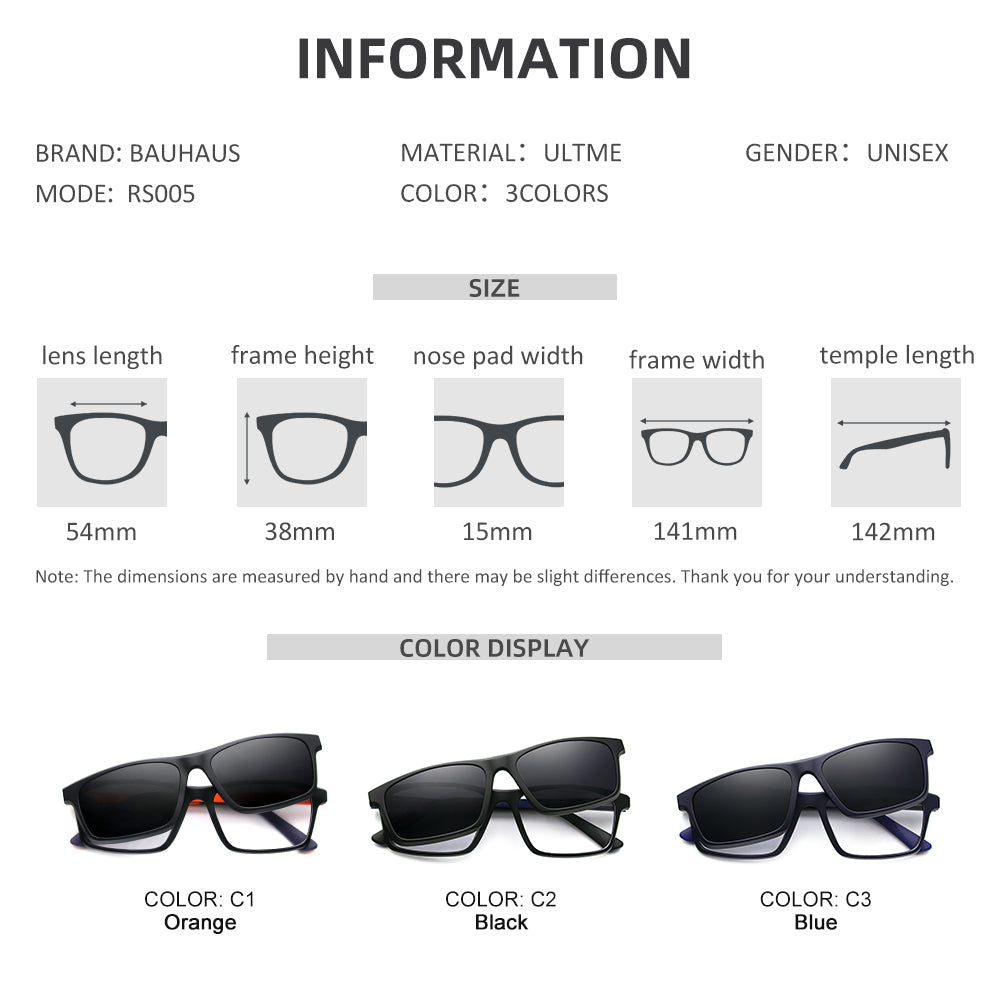 RS005 2 In 1 Polarized Optical Magnetic Sunglasses Clip on Prescription glasses Sunglasses