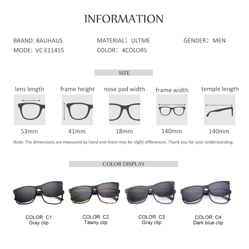 VC E11415 Polarized Sunglasses Magnet Square Frames