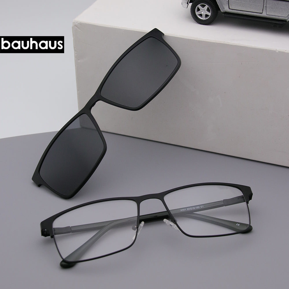 X301 Bauhaus Factory Direct High Quality New Design Big Frame Men Metal Eyewear Magnetic Clip on Sunglasses