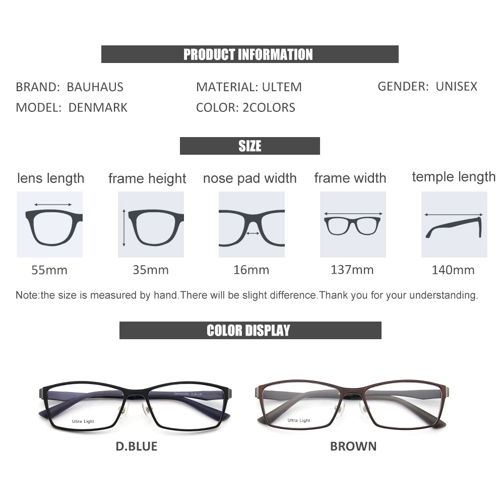 DENMARK Optical Rectangular Ultralight TR90 Business Men Glasses Frame Prescription Eyeglasses Frames Women Eyewear