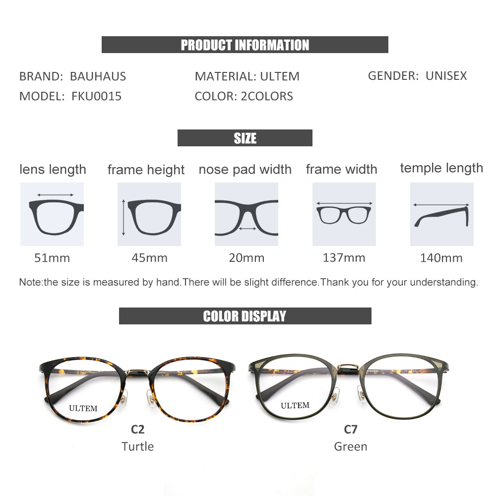 FKU0015 Optical Eyeglasses Frame For Men And Women TR90 Plastic Front Rim Eyewear Spectacles Frame