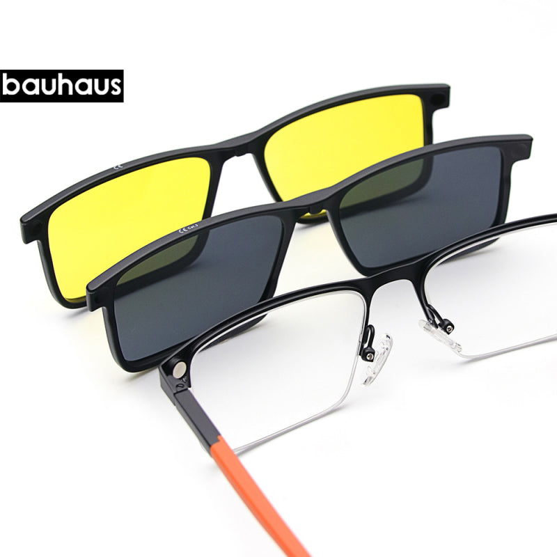 X205 Magnet Eyeglasses Men Full Rim Optical Frame With Sunglasses Clip Square Shape Glasses