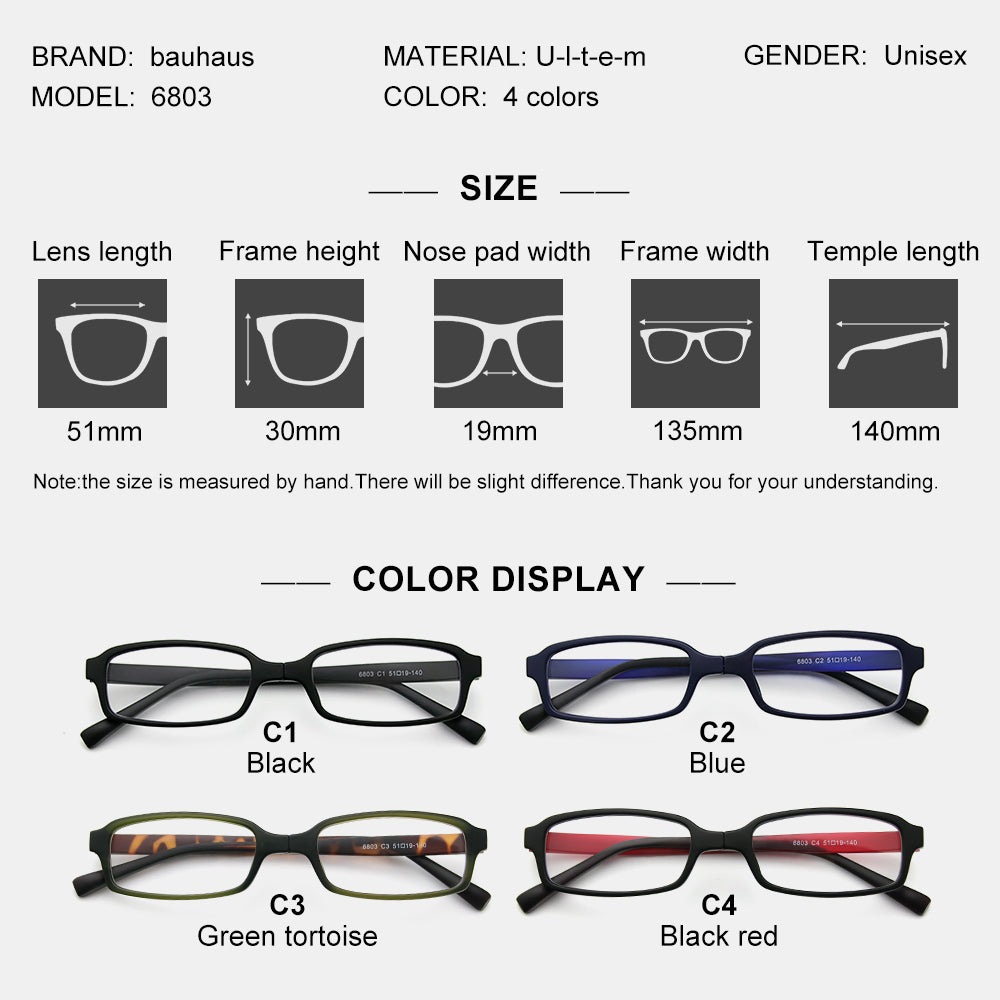 6803 New Multi Colors Rotating Eye Glasses Frame TR Square Unisex Optical Eyewear