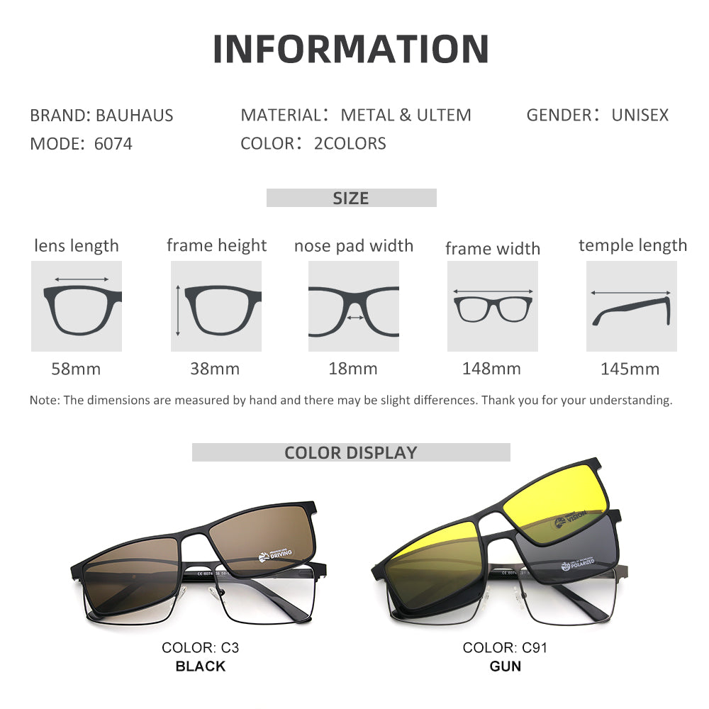 9074 Polarized Magnetic Clip Optical Spectacle Frame Men Women Fashion Metal Glasses Frame Prescription Glasses