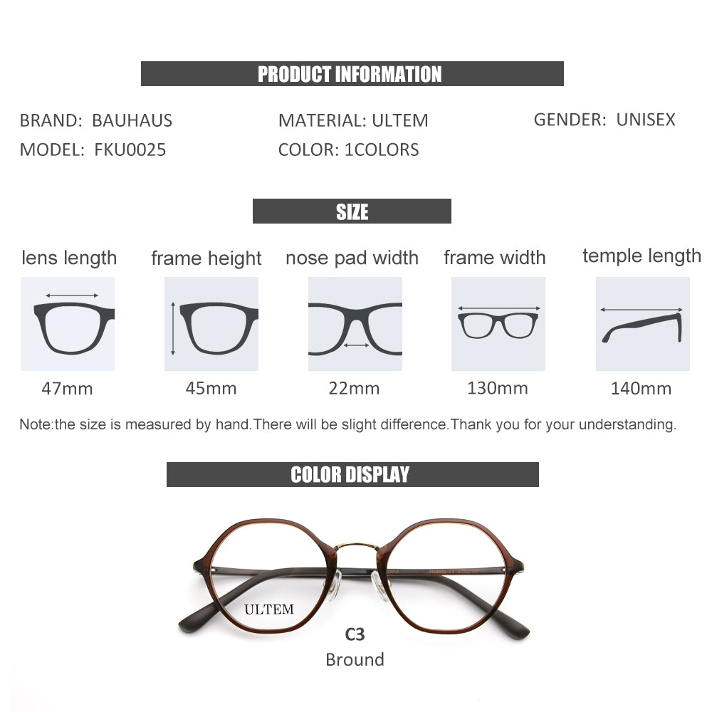 FKU0025 Fashion Round Glasses Frame Women TR90 Urltralight Optical Prescription Eyewear Men Vintage Myopia Eyeglasses