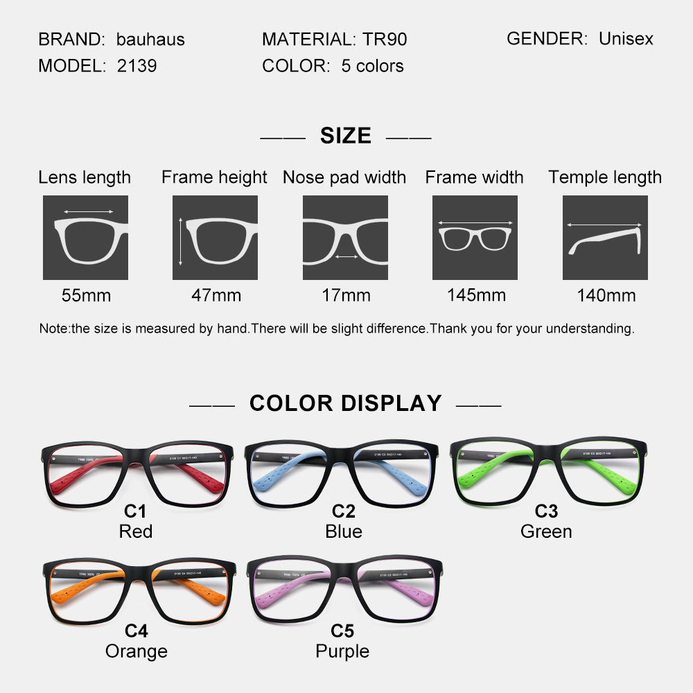 2139 BAUHAUS Ultem Glasses Frame Men Retro Square Prescription Eyeglasses Women Vintage Myopia Optical Eyewea