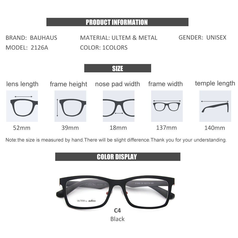 2126A Men's Eyeglasses Frame Ultralight Myopia Glasses Full Frame Comfortable Large Size Square Optical Glasses Frame