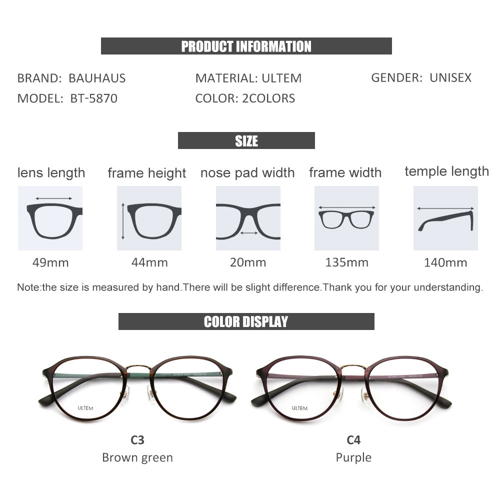 BT-5870 Optical Oval Ultralight TR90 Eyewear Full Rim Women Optical Glasses Frames For Women Myopia