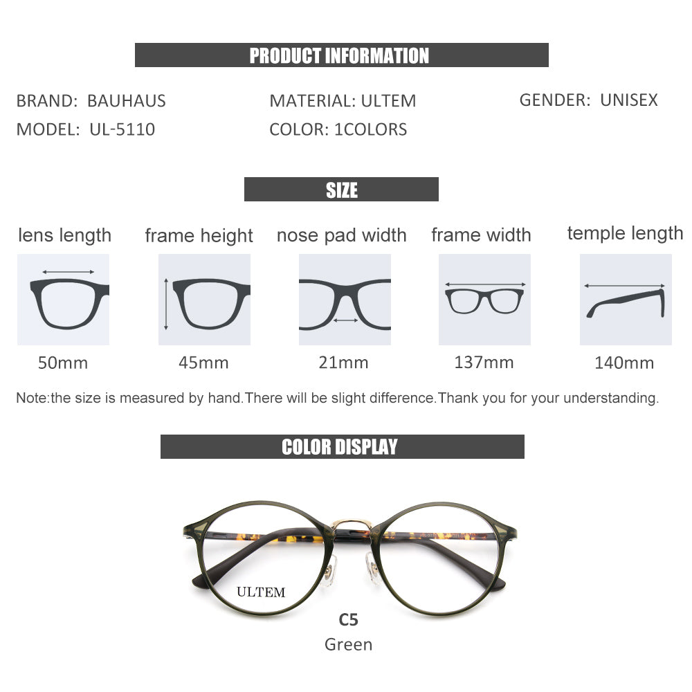 UL-5110 Fashion TR90 Oval Glasses Frame Women Round Optical Prescription Eyeglasses Frame Men Vintage Myopia Eyewear