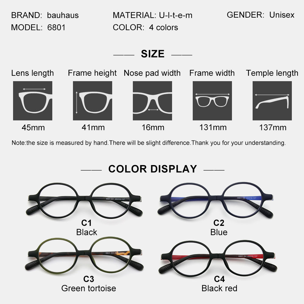 6801 High Quality Light Rotatable Frame Well Protection Round Eyewear Spectacle Glasses