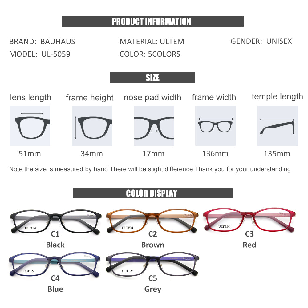 UL-5059 Japan Style Ultra Light Eyewear Prescription Optical Spectacle Eyeglasses Frame