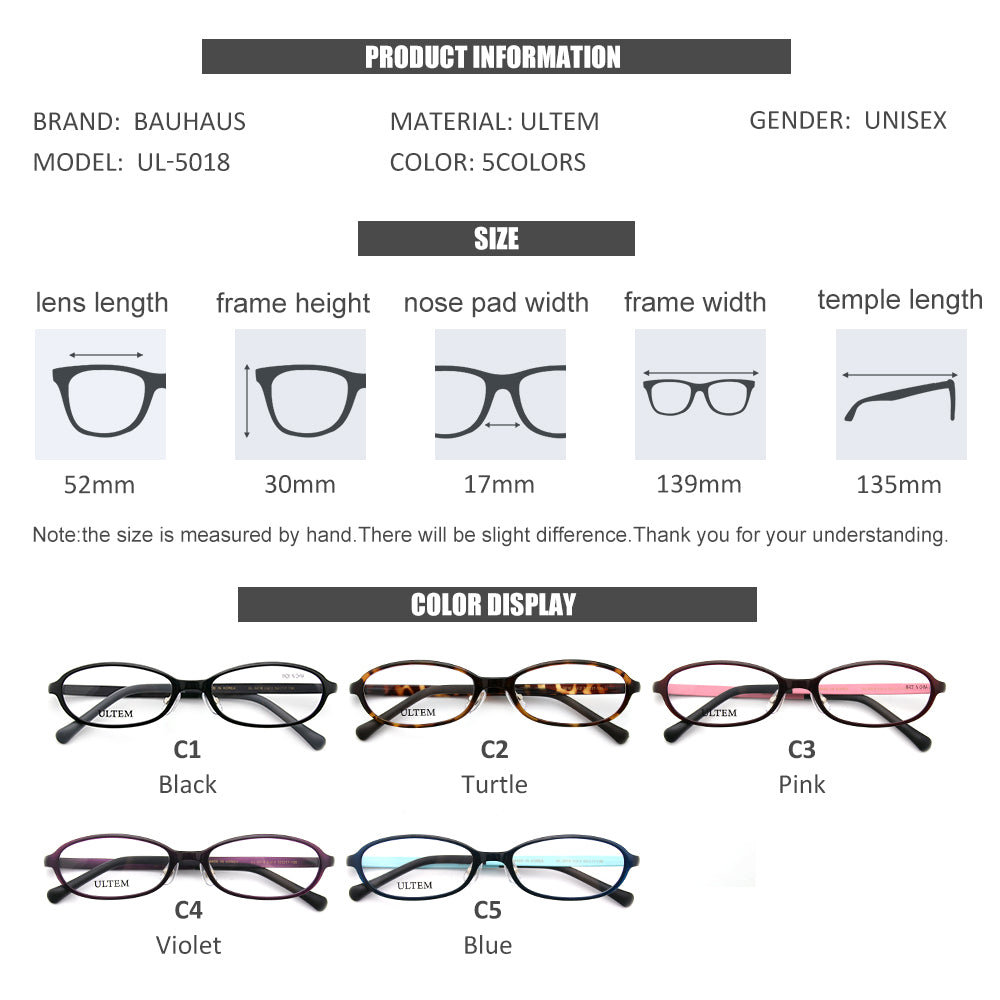 UL-5018 Optical Eye glasses Ultem Flexible Super Light-Weighted Prescription Optical EyeGlasses Frame