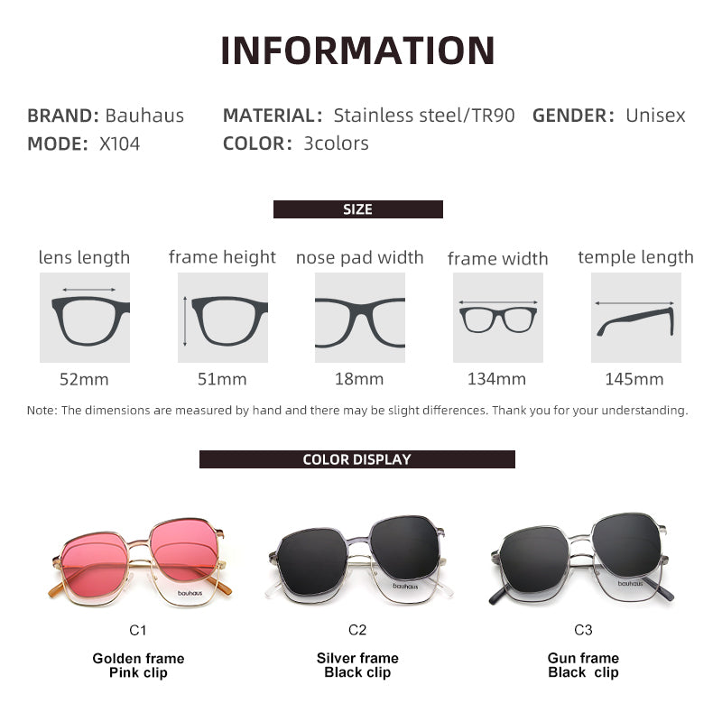 X104 Square Optical Sunglasses Magnetic Clip On