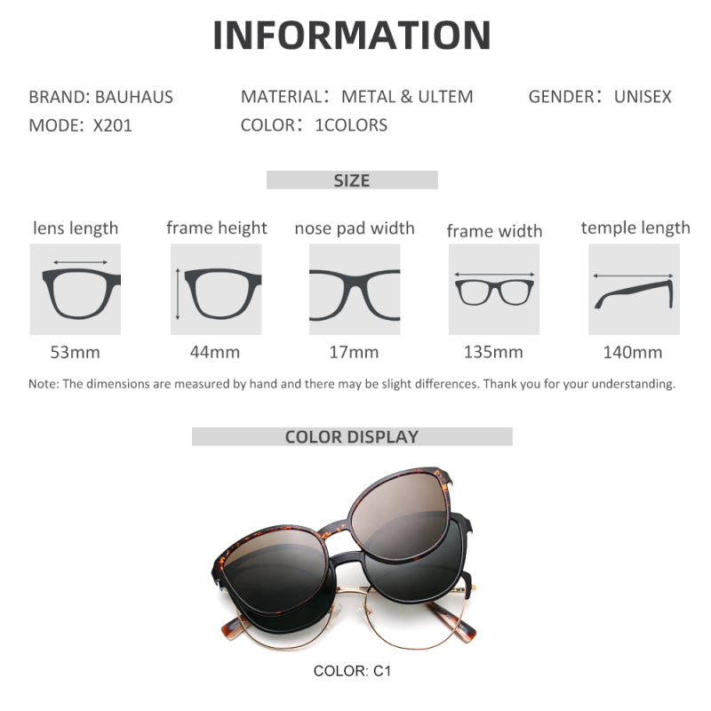 X201 Polarized Metal Sunglasses Magnetic Clip And Prescription Glasses Frames Women Fashion Cat Eye Optical Magnet Clips