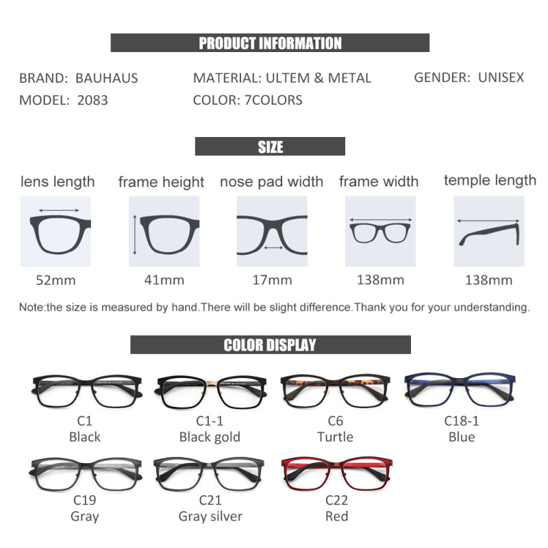 2083 Classic Square Glasses Optical Eyewear