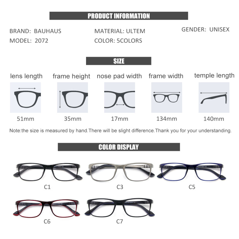 2072 Optical Glasses Frame Men Retro Square Prescription Eyeglasses Women Myopia