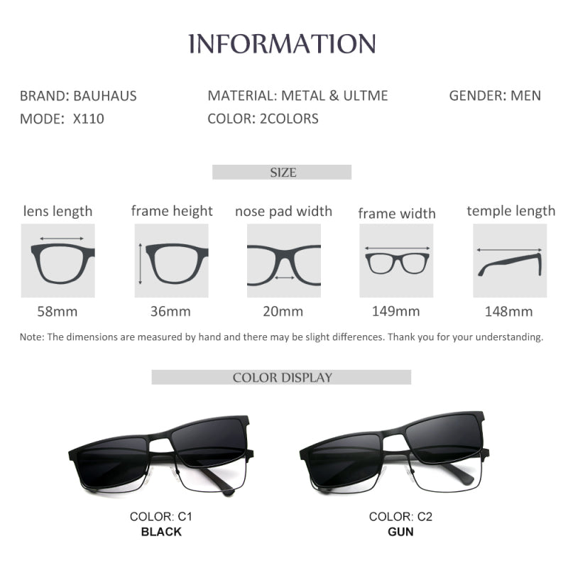 X110 Metal 2 In 1 New Style Magnet Clip On Glasses Frame Polarized Sunglasses For Men 2023 Optical Computer Glasses UV400