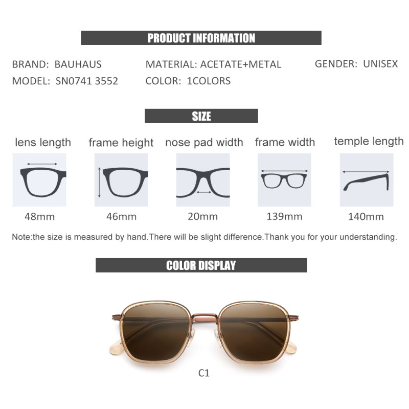 0741 Designer Acetate&Metal Men Women Square SunGlasses UV400