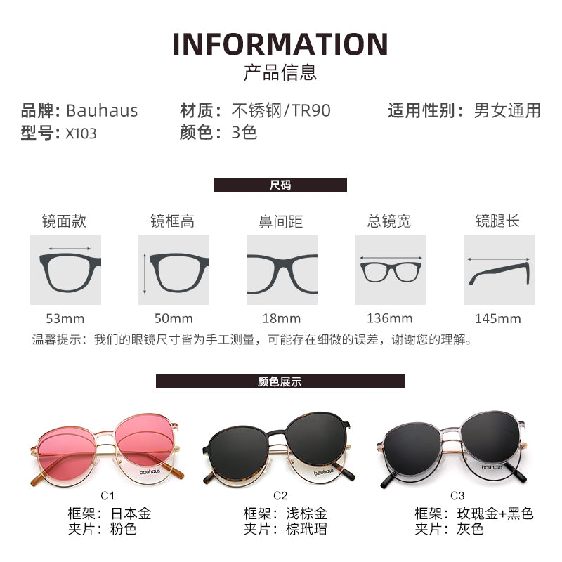 X103 Retro Round metal frames Magnet polarized UV400