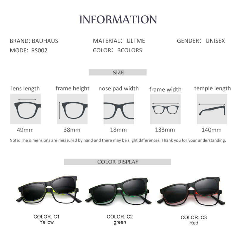 RS002 Magnet Polarized Clip Glasses TR90 Clip Glasses