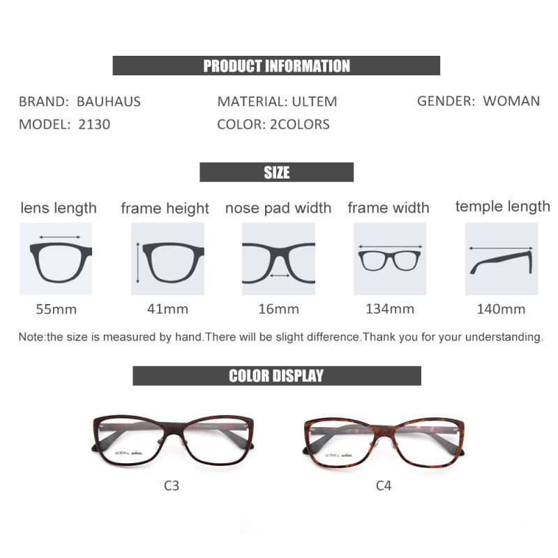 2130 Women Eyeglasses Ultem Material Optical Frame