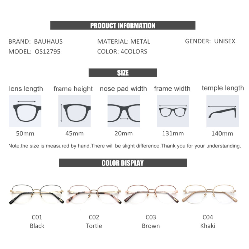 OS12795 half rim frames Glasses Metal material