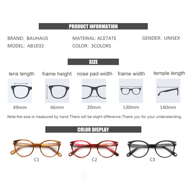 AB1032 France Design Acetate Round Glasses Retro Frames