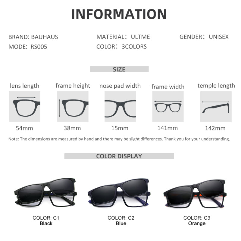 RS005 2 In 1 Polarized Optical Magnetic Sunglasses Clip on Prescription glasses Sunglasses