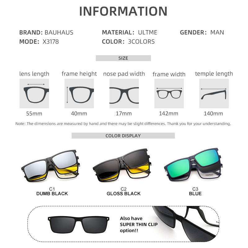 X3178 2 in 1 clip on sunglasses Bauhaus Design