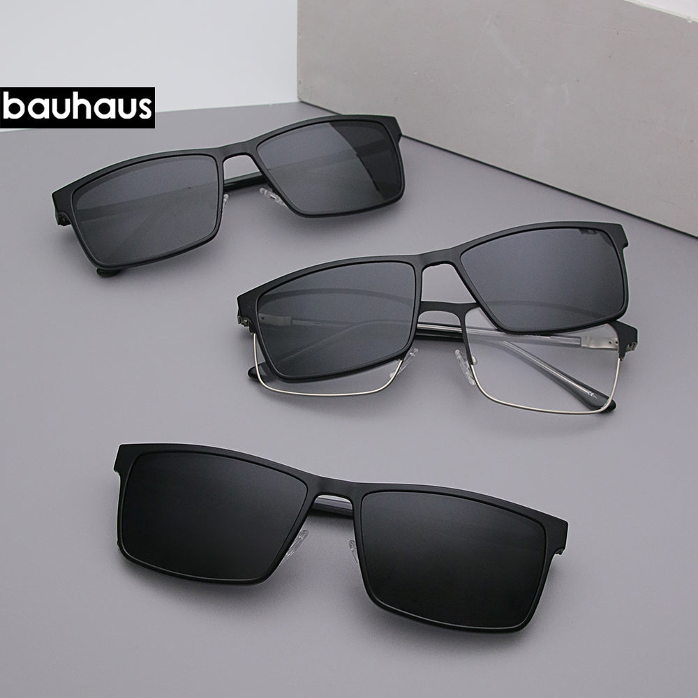 X301 Bauhaus Factory Direct High Quality New Design Big Frame Men Metal Eyewear Magnetic Clip on Sunglasses