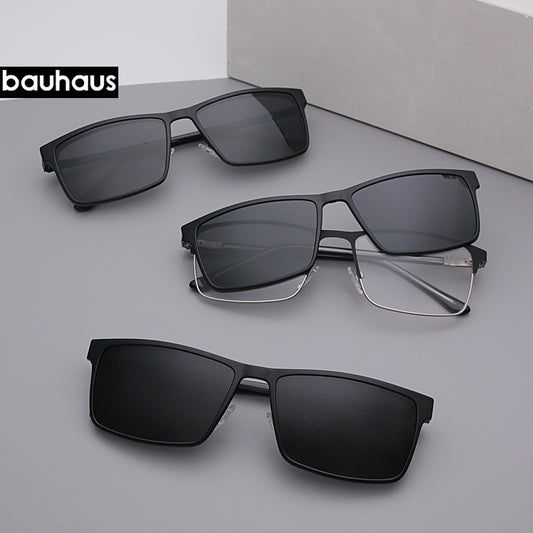 X301 Bauhaus Factory Direct High Quality New Design Big Frame Men Metal Eyewear Magnetic Clip on Sunglasses