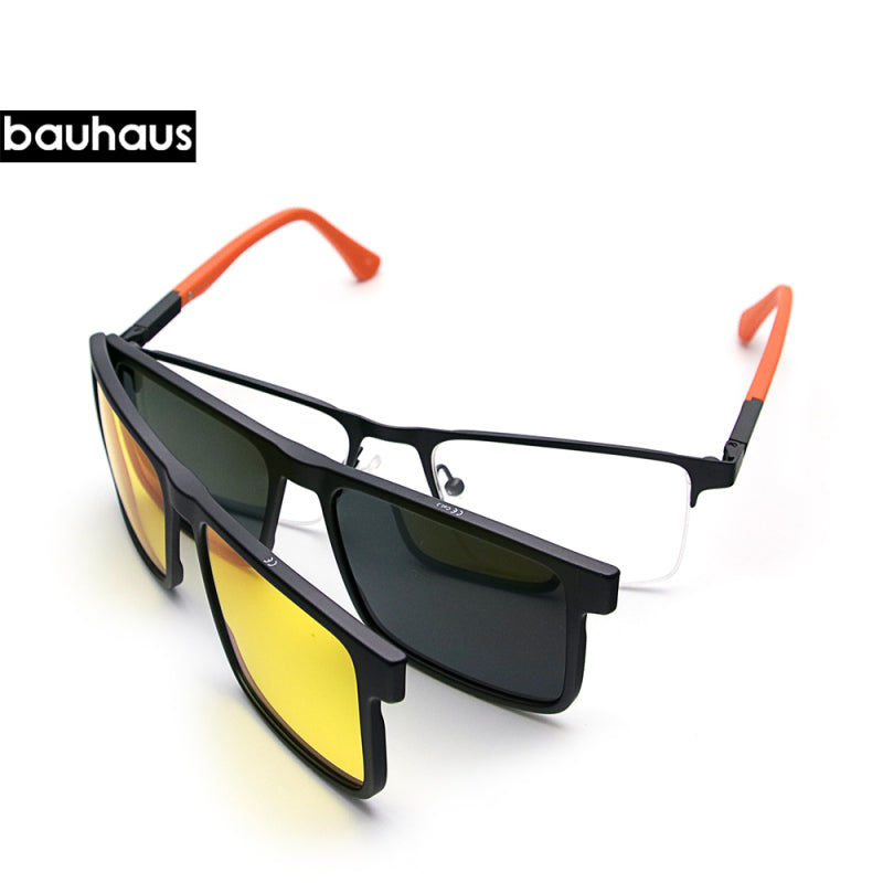 X205 Magnet Eyeglasses Men Full Rim Optical Frame With Sunglasses Clip Square Shape Glasses