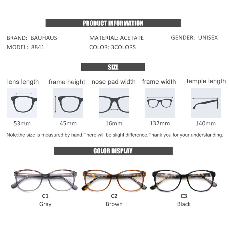 8841 Acetate Glasses Frame Men Ultralight Women Vintage Square Prescription Eyeglasses Retro Optical Frame Eyewear