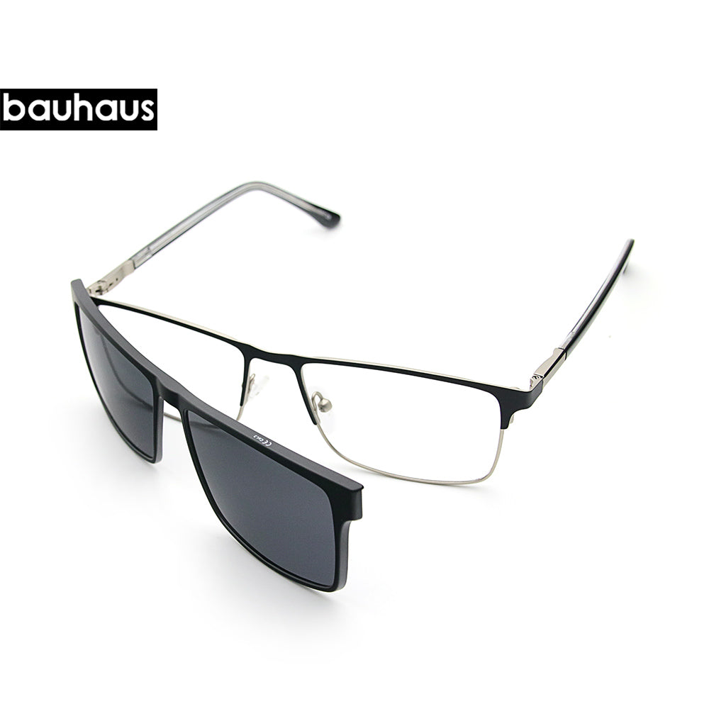 X301 Bauhaus Factory Direct High Quality New Design Big Frame Men Metal Eyewear Magnetic Clip on Sunglasses