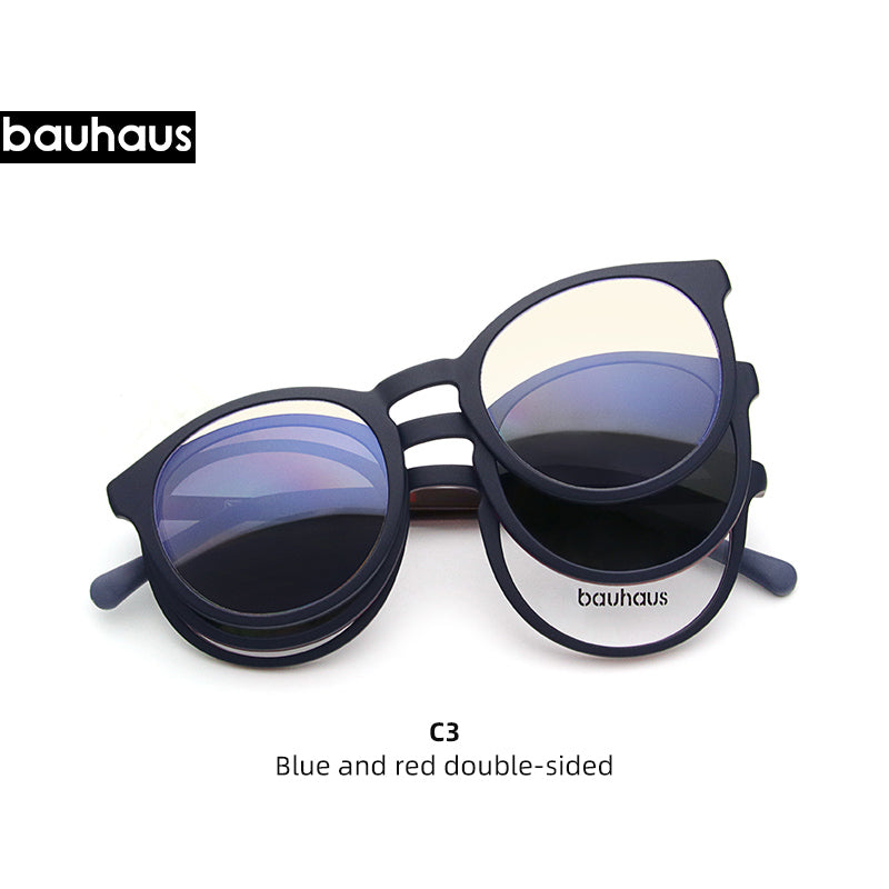 X3181 2 In 1 Magnet Sunglasses Polarized Retro Round