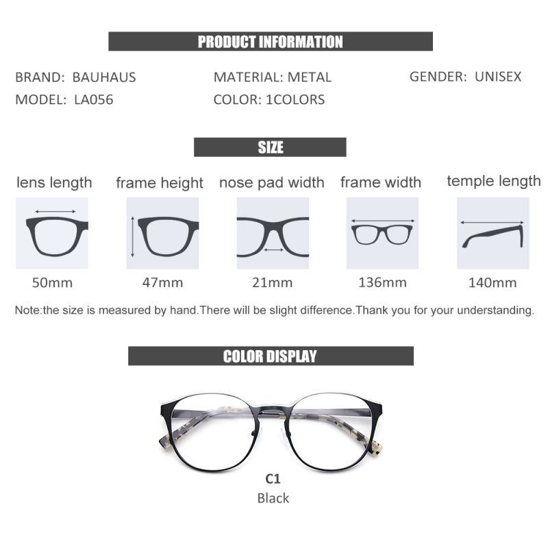 LA056 Eyeglasses Frame Women Retro Round Prescription Glasses New Men Optical Eyewear