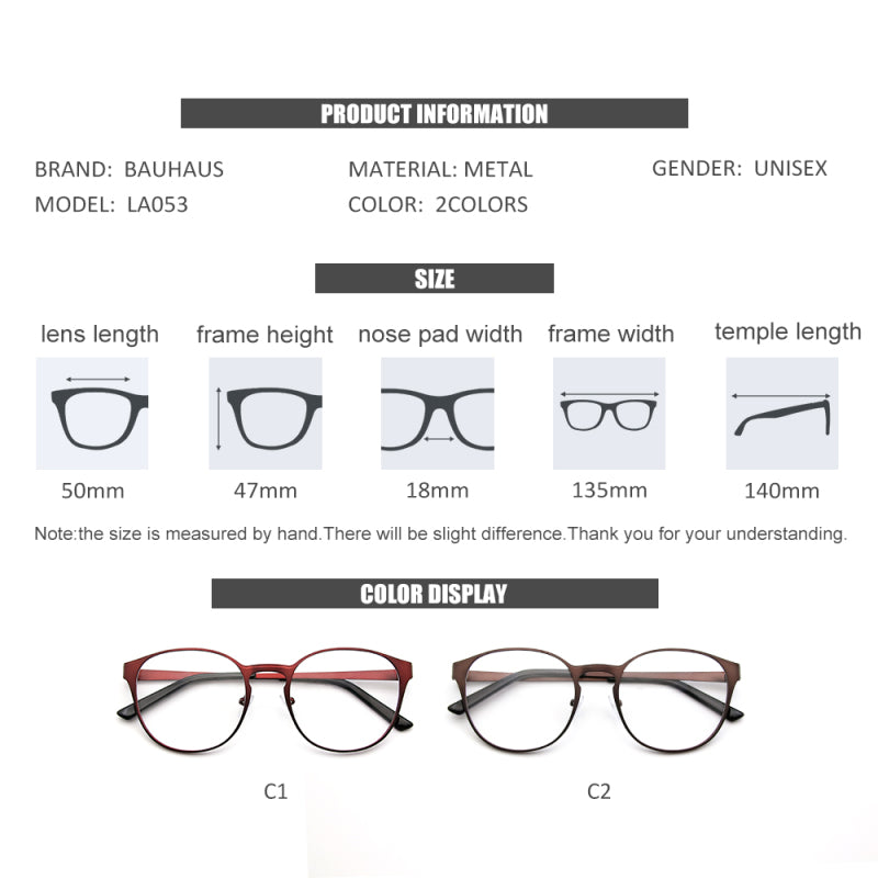 LA053 Round Eyeglasses Frame Oversized Optical Glasses