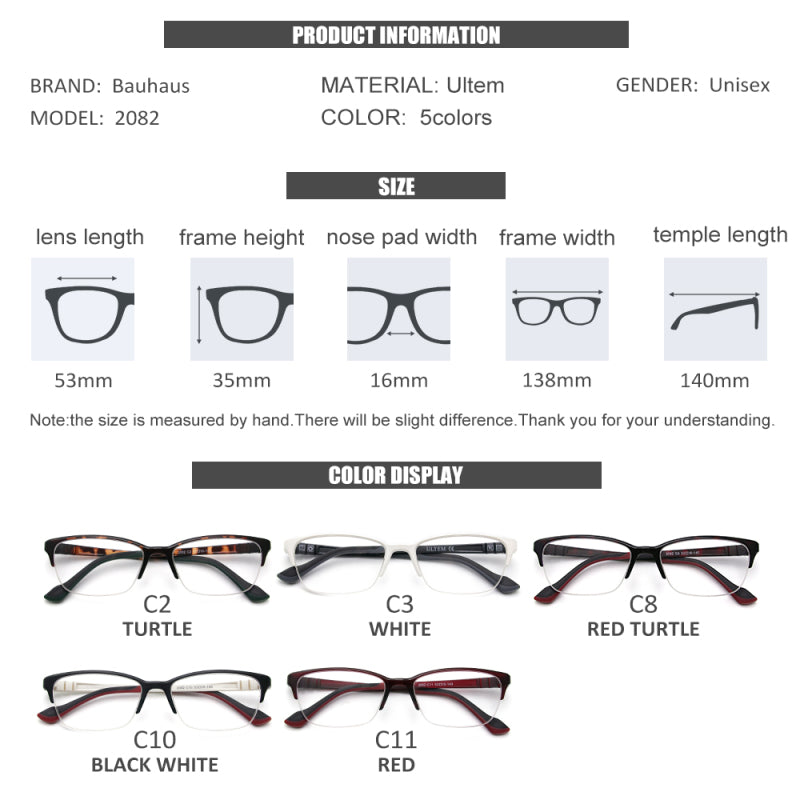 2082 Men Ultem Glasses Frame Male Square Half Optical Ultralight Business Style Myopia Prescription